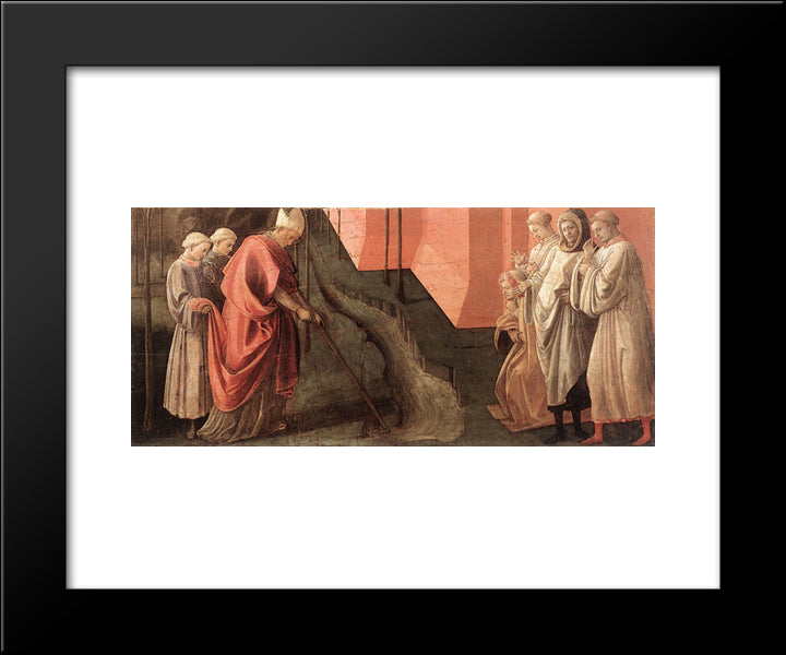 St. Fredianus Diverts The River Serchio 20x24 Black Modern Wood Framed Art Print Poster by Lippi, Filippo