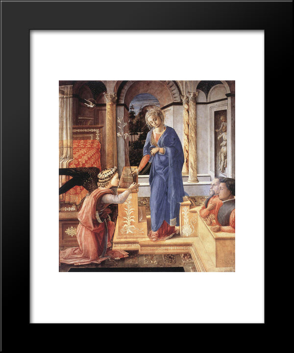 The Annunciation With Two Kneeling Donors 20x24 Black Modern Wood Framed Art Print Poster by Lippi, Filippo