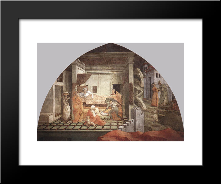 The Birth And Infancy Of St. Stephen 20x24 Black Modern Wood Framed Art Print Poster by Lippi, Filippo
