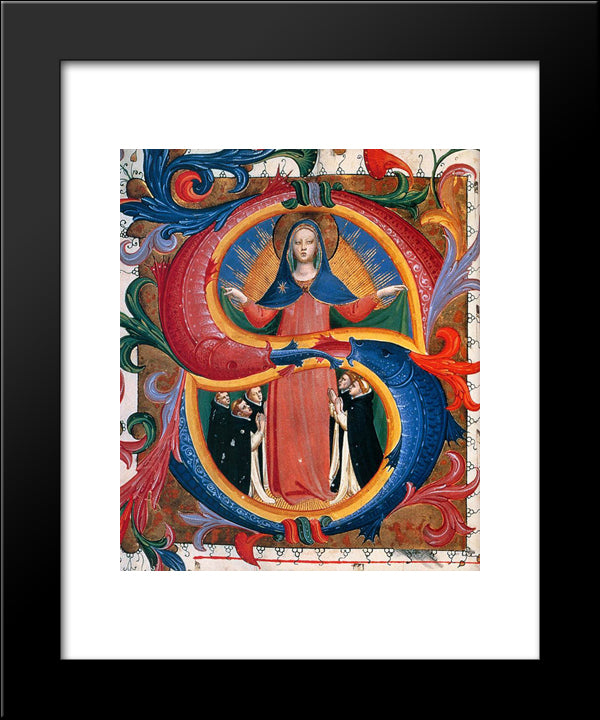 Madonna Of Mercy With Kneeling Friars 20x24 Black Modern Wood Framed Art Print Poster by Angelico, Fra