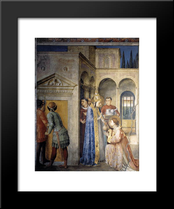 Saint Lawrence Receiving The Treasures Of The Church From Pope Sixtus Ii 20x24 Black Modern Wood Framed Art Print Poster by Angelico, Fra