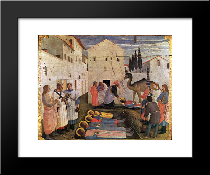 Sepulchring Of Saint Cosmas And Saint Damian 20x24 Black Modern Wood Framed Art Print Poster by Angelico, Fra