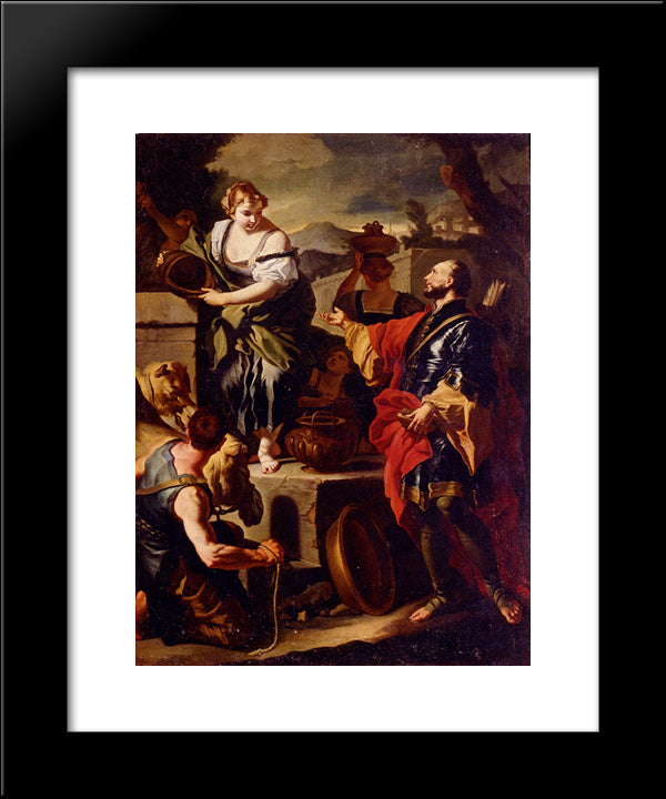 Rebecca And Eliezer At The Well 20x24 Black Modern Wood Framed Art Print Poster by Solimena, Francesco