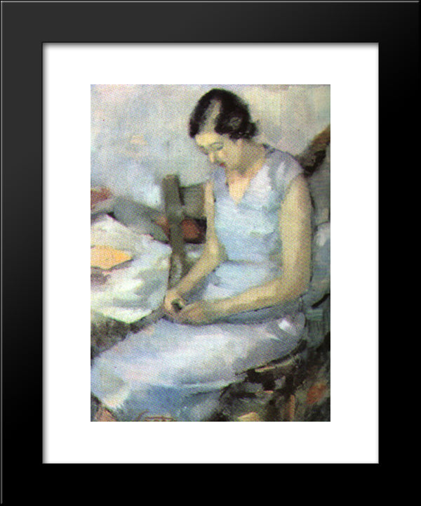 Girl In Blue 20x24 Black Modern Wood Framed Art Print Poster by Sirato, Francisc