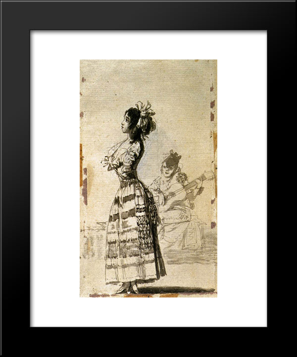 Girl Listening To A Guitar 20x24 Black Modern Wood Framed Art Print Poster by Goya, Francisco