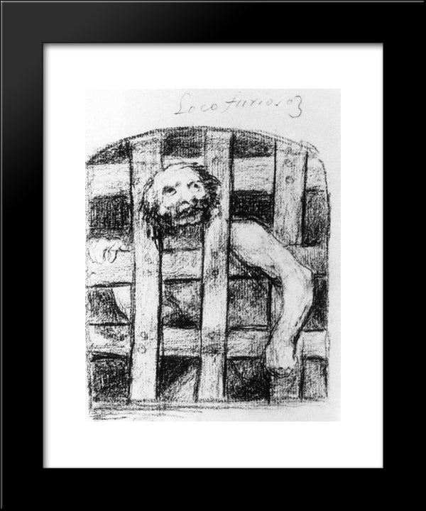 Lunatic Behind Bars 20x24 Black Modern Wood Framed Art Print Poster by Goya, Francisco