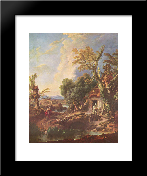 Landscape With The Brother Lucas 20x24 Black Modern Wood Framed Art Print Poster by Boucher, Francois