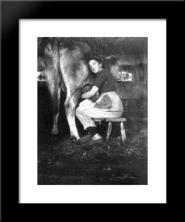 Woman Milking Cow 20x24 Black Modern Wood Framed Art Print Poster by Eugene, Frank