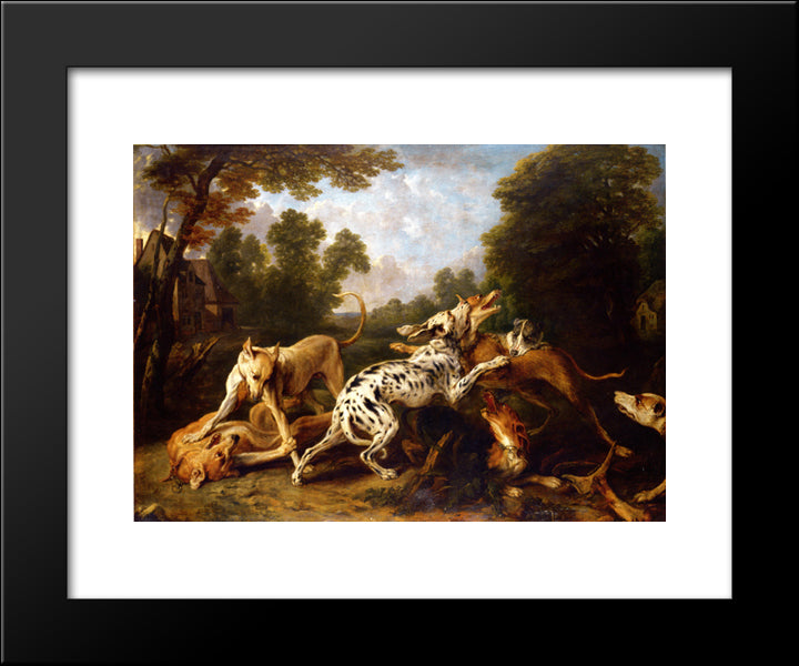 Dogs Fighting 20x24 Black Modern Wood Framed Art Print Poster by Snyders, Frans