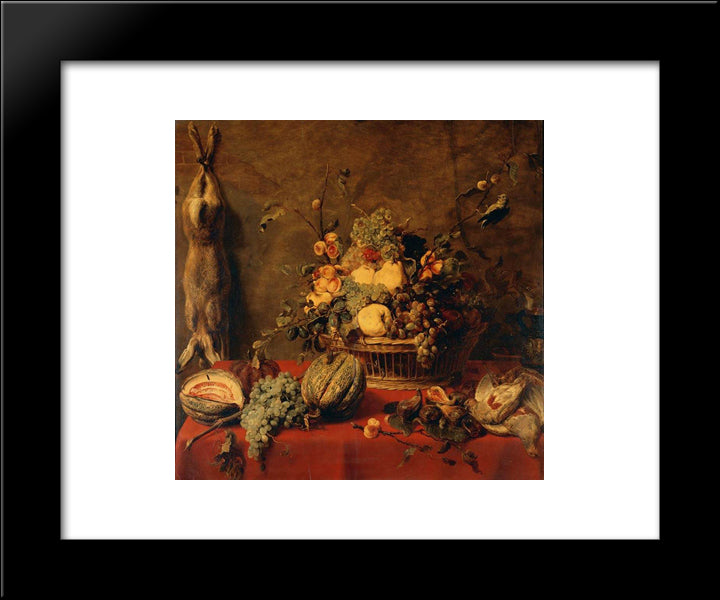 Still Life Of Fruit In A Basket 20x24 Black Modern Wood Framed Art Print Poster by Snyders, Frans