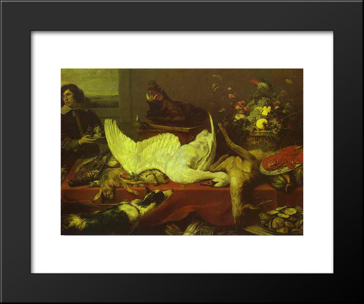 Still Life Of Game And Shellfish 20x24 Black Modern Wood Framed Art Print Poster by Snyders, Frans