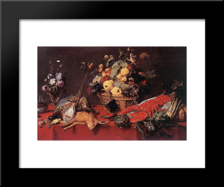 Still Life With A Basket Of Fruit 20x24 Black Modern Wood Framed Art Print Poster by Snyders, Frans