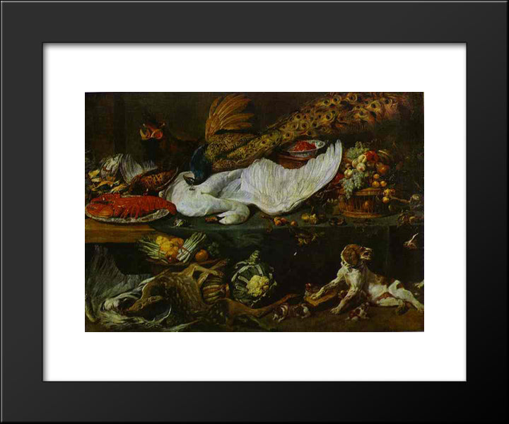 Still-Life With A Dog And Her Puppies 20x24 Black Modern Wood Framed Art Print Poster by Snyders, Frans