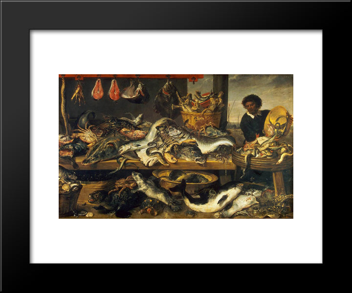 The Fish Market 20x24 Black Modern Wood Framed Art Print Poster by Snyders, Frans