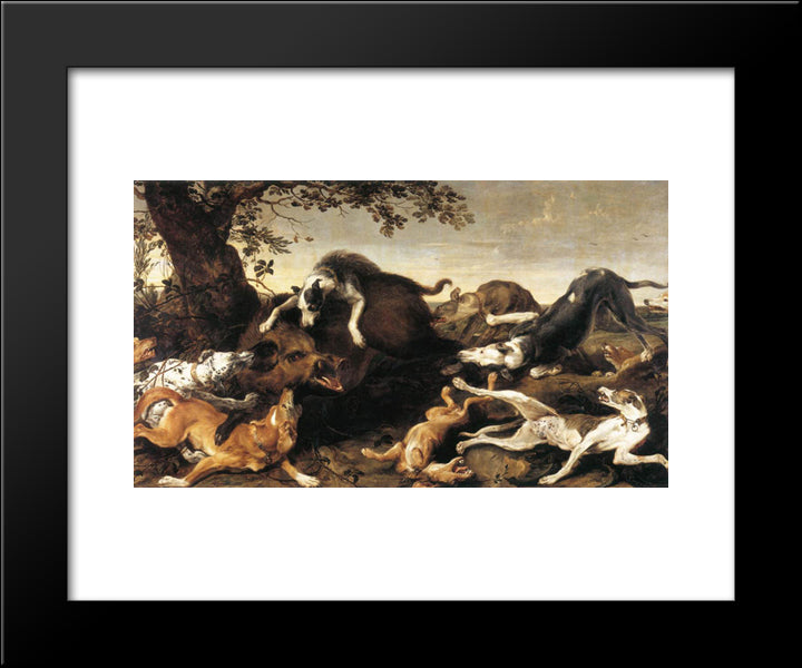 Wild Boar Hunt 20x24 Black Modern Wood Framed Art Print Poster by Snyders, Frans
