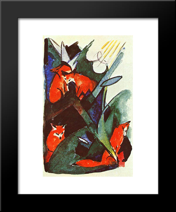 Four Foxes 20x24 Black Modern Wood Framed Art Print Poster by Marc, Franz