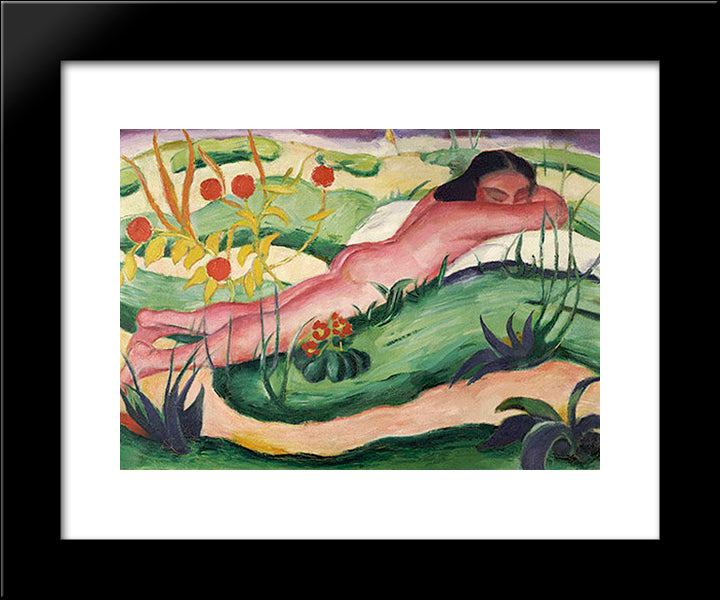 Nude Lying In The Flowers 20x24 Black Modern Wood Framed Art Print Poster by Marc, Franz