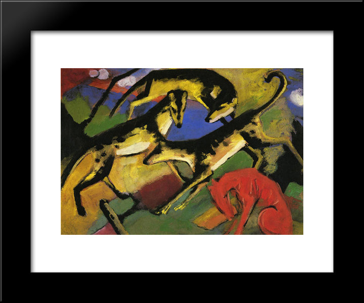 Playing Dogs 20x24 Black Modern Wood Framed Art Print Poster by Marc, Franz