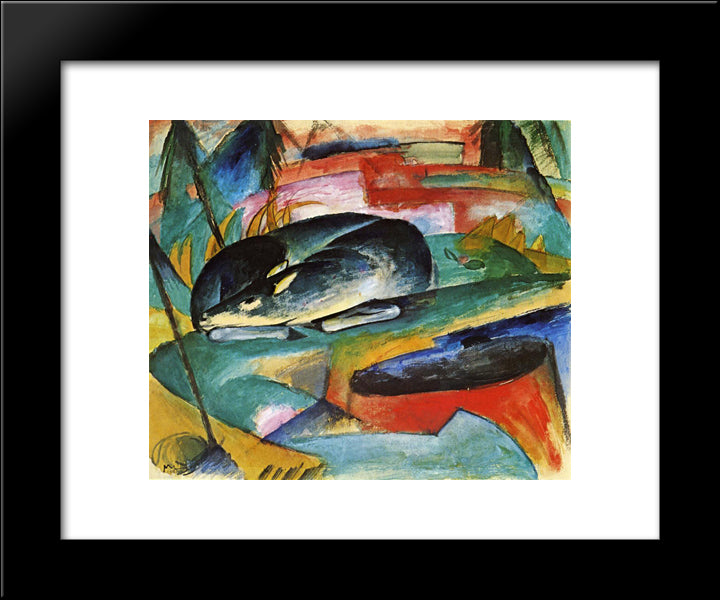 Sleeping Deer 20x24 Black Modern Wood Framed Art Print Poster by Marc, Franz