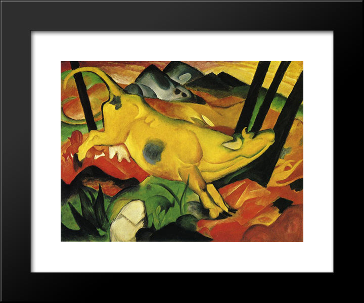The Yellow Cow 20x24 Black Modern Wood Framed Art Print Poster by Marc, Franz