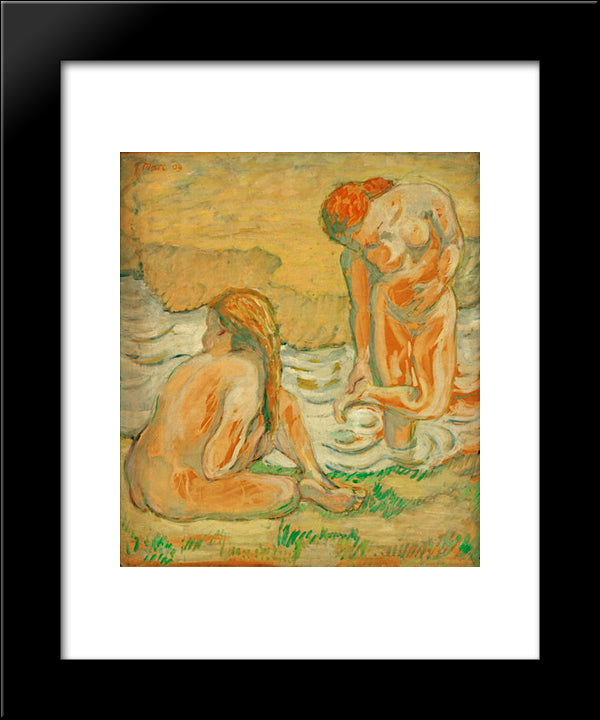 Two Bathing Girls 20x24 Black Modern Wood Framed Art Print Poster by Marc, Franz