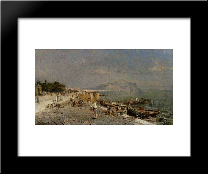 On The Waterfront At Palermo 20x24 Black Modern Wood Framed Art Print Poster by Unterberger, Franz Richard