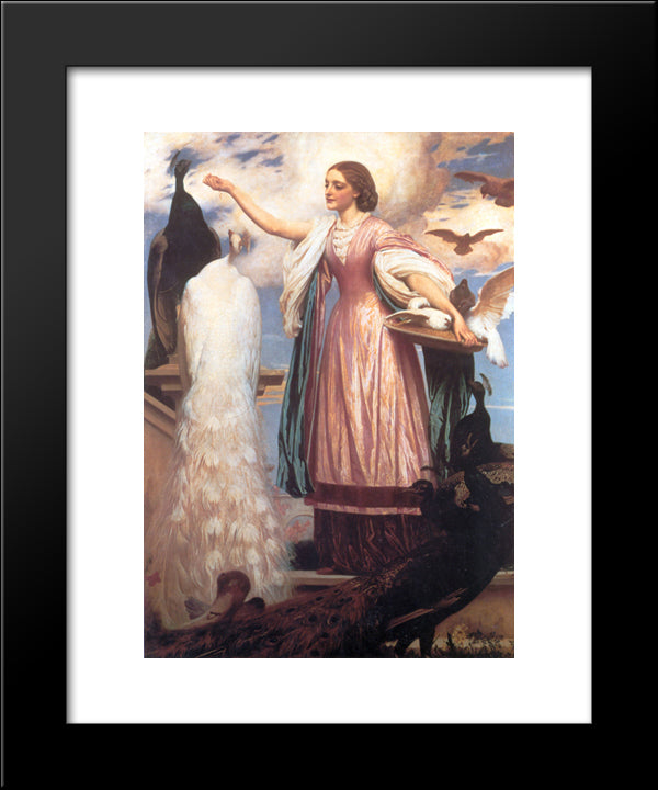A Girl Feeding Peacocks 20x24 Black Modern Wood Framed Art Print Poster by Leighton, Frederic