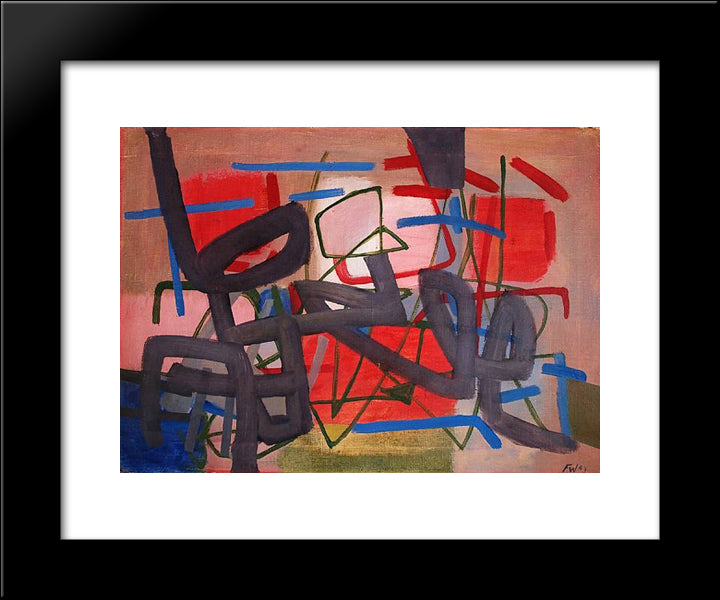 Komposition In Rot Und Blau 20x24 Black Modern Wood Framed Art Print Poster by Winter, Fritz
