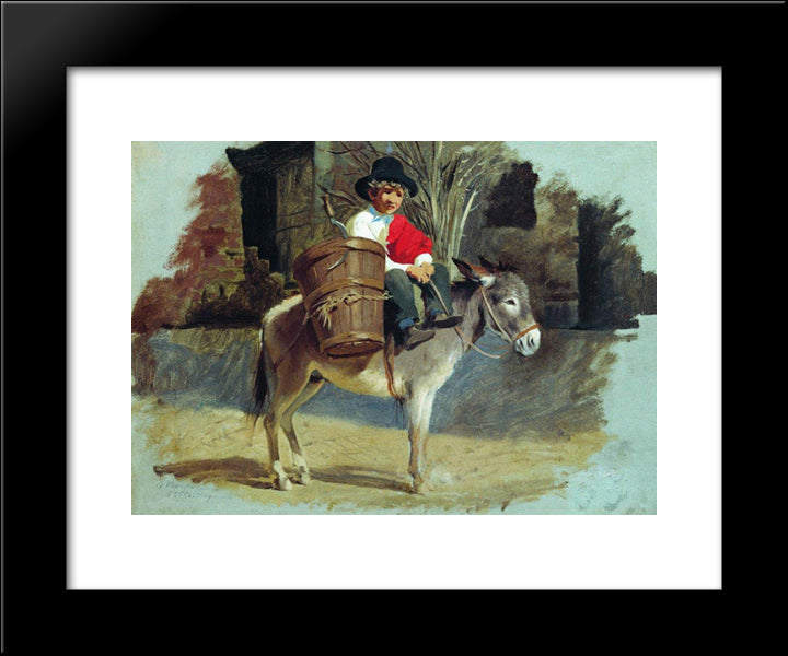 A Boy On A Donkey 20x24 Black Modern Wood Framed Art Print Poster by Bronnikov, Fyodor