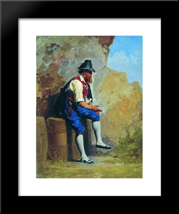 Italian Peasant On The Barrel 20x24 Black Modern Wood Framed Art Print Poster by Bronnikov, Fyodor