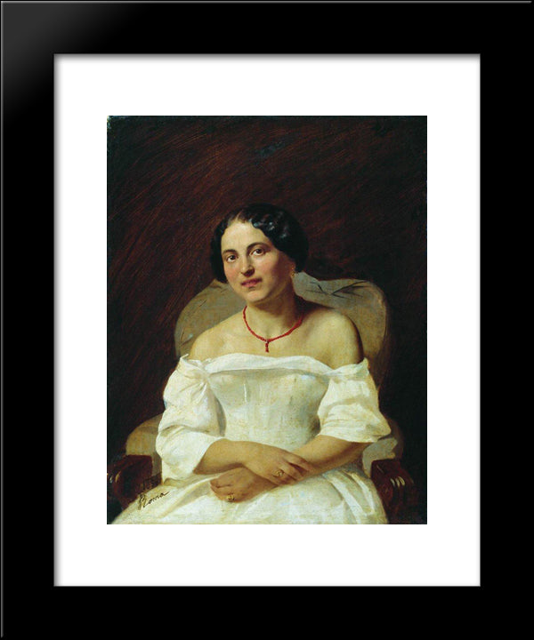 Portrait Of A Woman In White 20x24 Black Modern Wood Framed Art Print Poster by Bronnikov, Fyodor