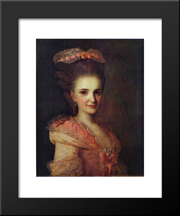 Portrait Of An Unknown Lady In A Pink Dress 20x24 Black Modern Wood Framed Art Print Poster by Rokotov, Fyodor