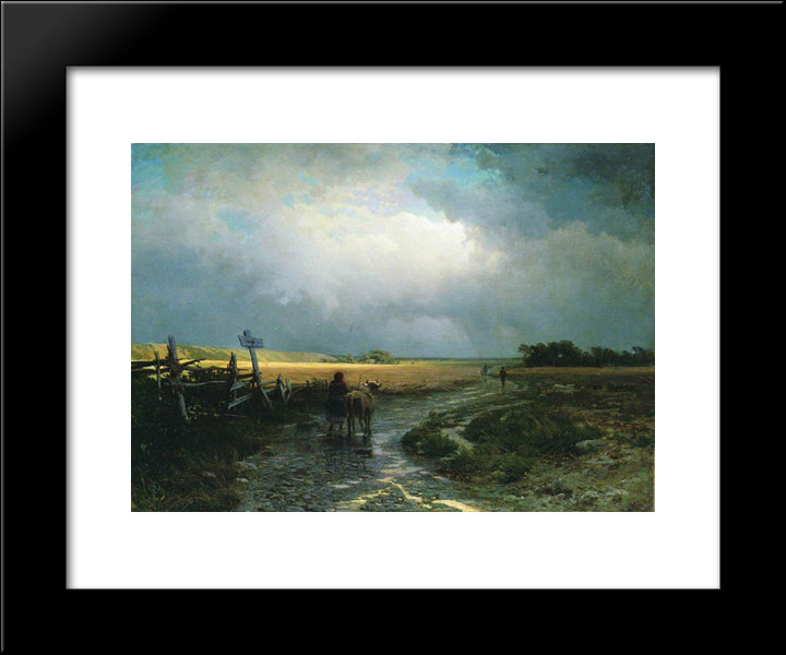 After A Rain. Country Road 20x24 Black Modern Wood Framed Art Print Poster by Vasilyev, Fyodor