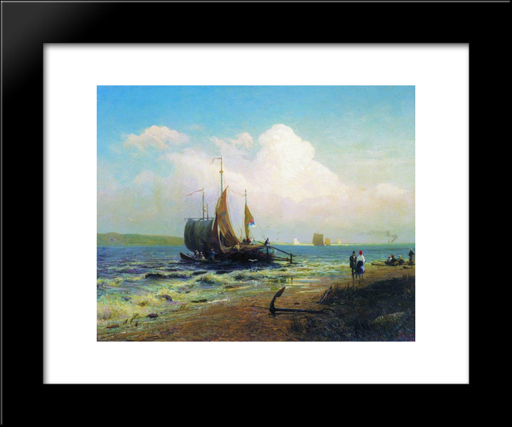 At The River. Windy Day 20x24 Black Modern Wood Framed Art Print Poster by Vasilyev, Fyodor