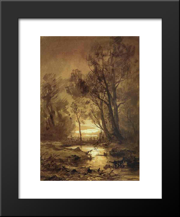 Brook In A Forest 20x24 Black Modern Wood Framed Art Print Poster by Vasilyev, Fyodor