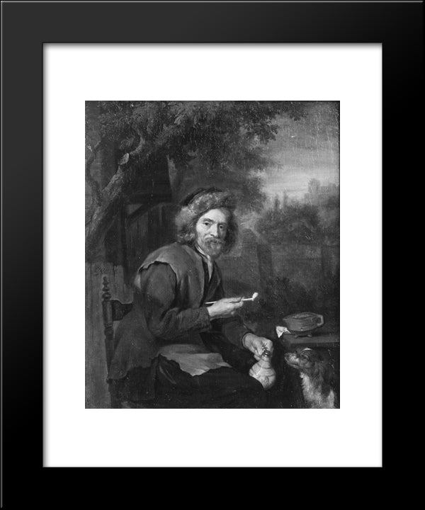 An Old Man Holding A Pipe And A Jug 20x24 Black Modern Wood Framed Art Print Poster by Metsu, Gabriel