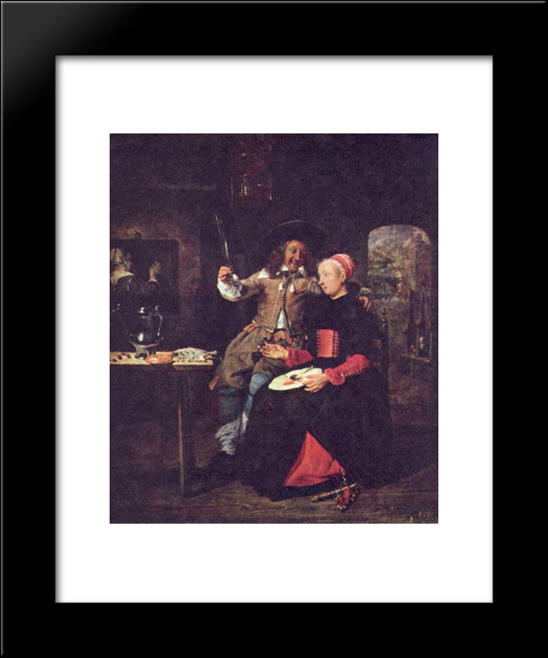 Portrait Of The Artist With His Wife Isabella De Wolff In A Tavern 20x24 Black Modern Wood Framed Art Print Poster by Metsu, Gabriel