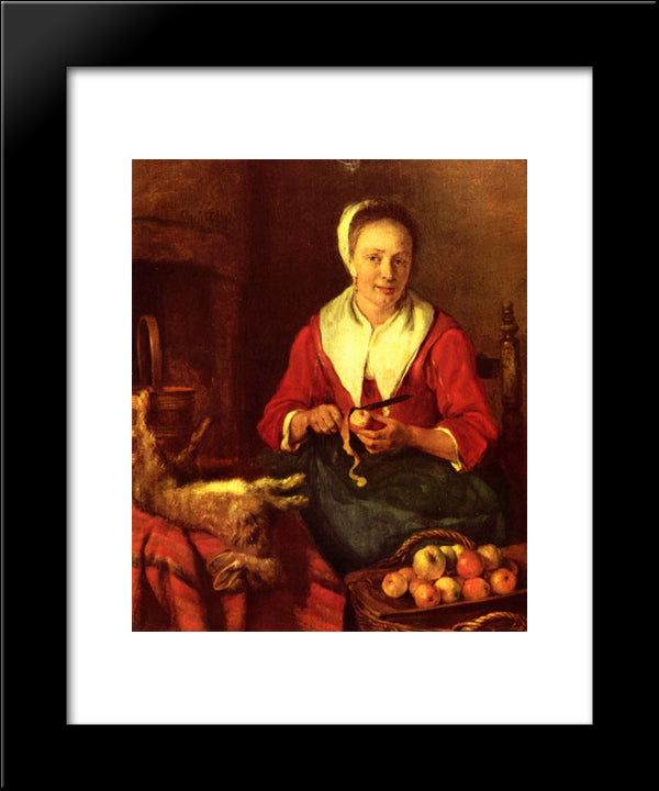 The Apple Peeler 20x24 Black Modern Wood Framed Art Print Poster by Metsu, Gabriel