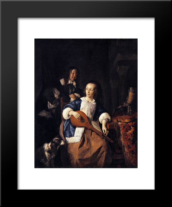 The Cittern Player 20x24 Black Modern Wood Framed Art Print Poster by Metsu, Gabriel
