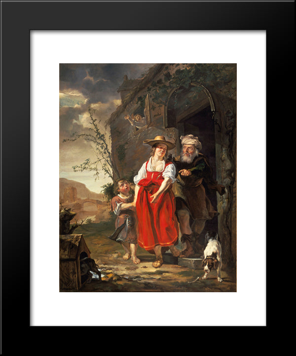 The Dismissal Of Hagar 20x24 Black Modern Wood Framed Art Print Poster by Metsu, Gabriel