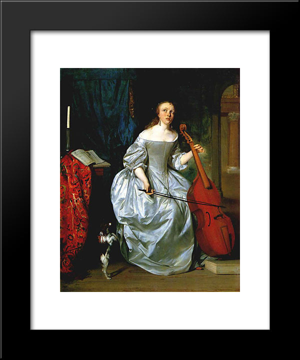 Woman Playing A Viola De Gamba 20x24 Black Modern Wood Framed Art Print Poster by Metsu, Gabriel