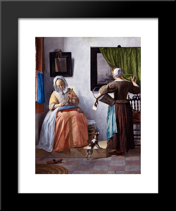 Woman Reading A Letter 20x24 Black Modern Wood Framed Art Print Poster by Metsu, Gabriel