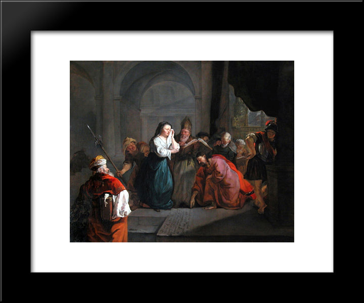Woman Taken In Adultery 20x24 Black Modern Wood Framed Art Print Poster by Metsu, Gabriel