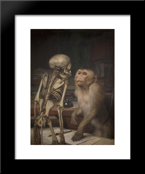 Monkey Before Skeleton 20x24 Black Modern Wood Framed Art Print Poster by Max, Gabriel von