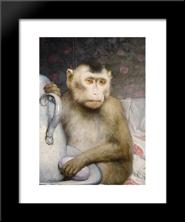 Monkey With Pitcher 20x24 Black Modern Wood Framed Art Print Poster by Max, Gabriel von