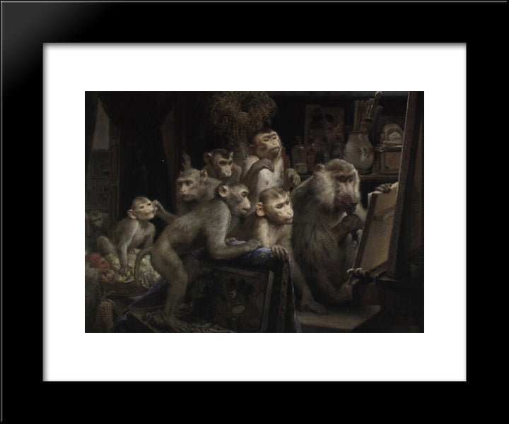Monkeys And Painting 20x24 Black Modern Wood Framed Art Print Poster by Max, Gabriel von