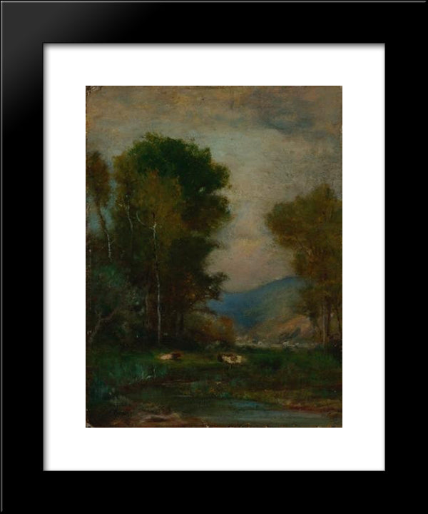 Cows By A Stream 20x24 Black Modern Wood Framed Art Print Poster by Inness, George