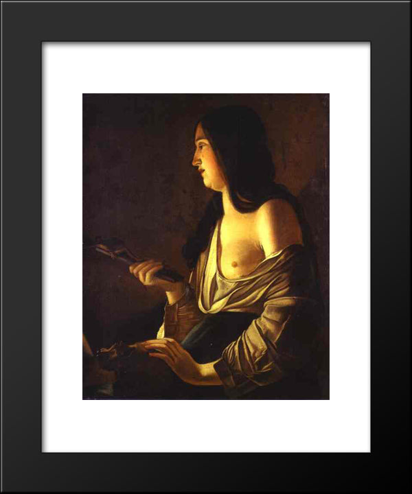 Repenting Magdalene, Also CalledÃÃ
¡ Magdalene In A Flickering Light 20x24 Black Modern Wood Framed Art Print Poster by La Tour, Georges de