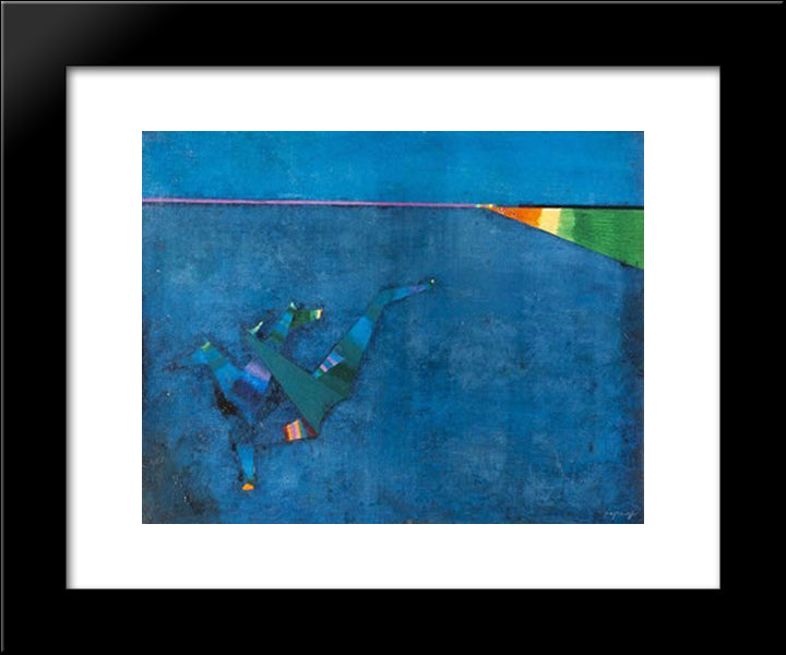 Composition (Blue Background) 20x24 Black Modern Wood Framed Art Print Poster by Papazoff, Georges