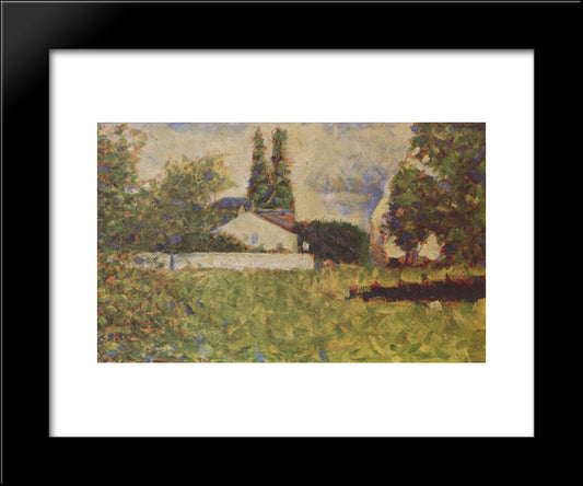 A House Between Trees 20x24 Black Modern Wood Framed Art Print Poster by Seurat, Georges
